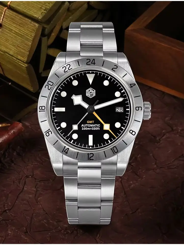 San Martin 39mm NH34 BB GMT Watch Automatic For Men Wristwatch Luxury 3H Date Window часы 10Bar Sapphire SN0054