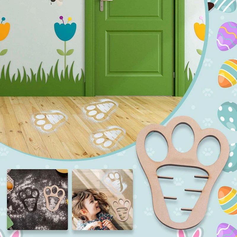 Holiday Banners for Fireplace Staircase Decorations Easter Bunny Footprint Wood Easter Morning Bunny Feet Flour