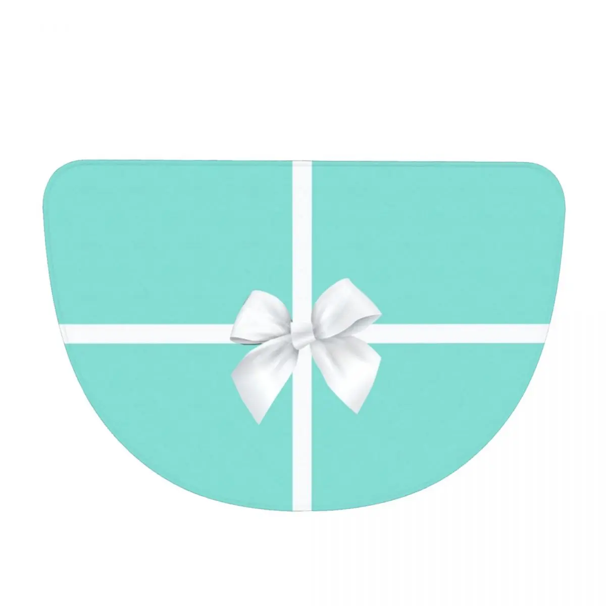 Turquoise Gift Box White Bow Soft Flannel Half Round Doormat Non Slip Bathroom Mat Absorbent Floor Carpet for Living Room
