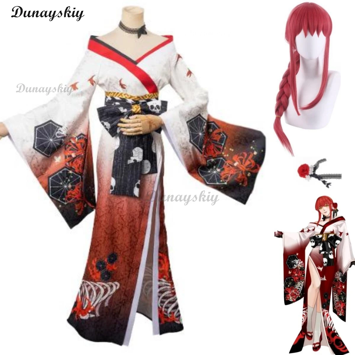 MakimaAnime Makima Cosplay Costume Hyakkiyakou‘s Shutendoji Japanese Kimono Bathrobe Wig Woman Sexy Halloween Suit