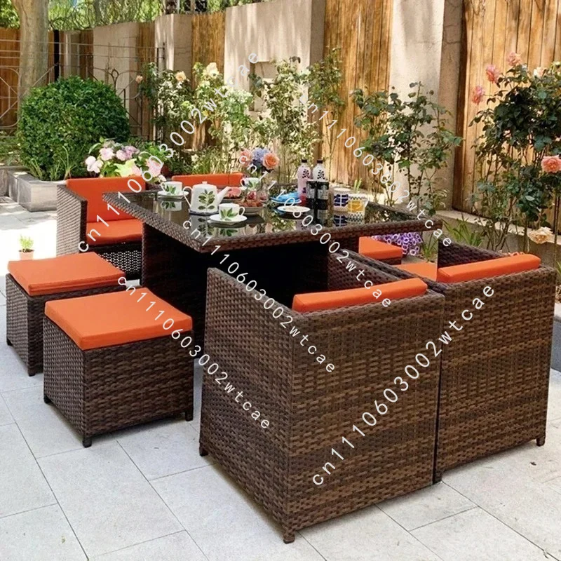 Modern Patio Rattan Furniture Set Leisure Outdoor Table Chairs Open-air Garden Furniture Sets Waterproof and Sun-proof Armchair
