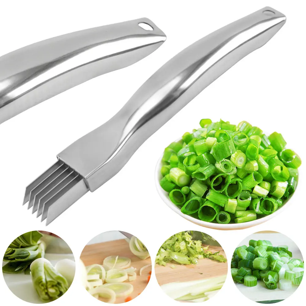 Rebanador de cebolla de Primavera de 1/2/3 piezas, cortador de cebolleta multifuncional, cuchillo para triturar, picador de cebolla verde de acero inoxidable para la cocina del hogar