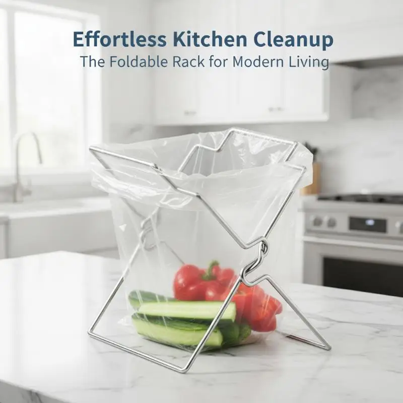Collapsible Stainless Steel Garbage Bag Holder Quick Setup Portable Rack for Kitchen Countertop Outdoor Picnic Barbecue