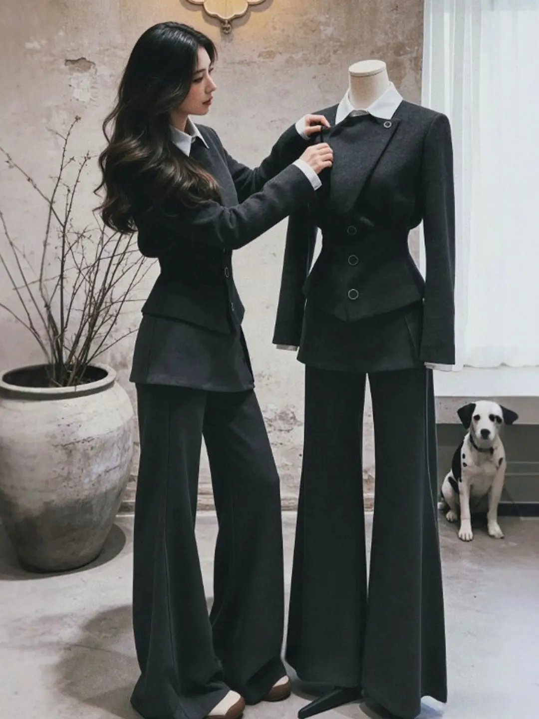 

Korean Gentle Sle ort Waist-Cinching Slim Fit Outerwear Spring 2026 Faion Trend Ladies' Premium Quali Two-Piece Suit