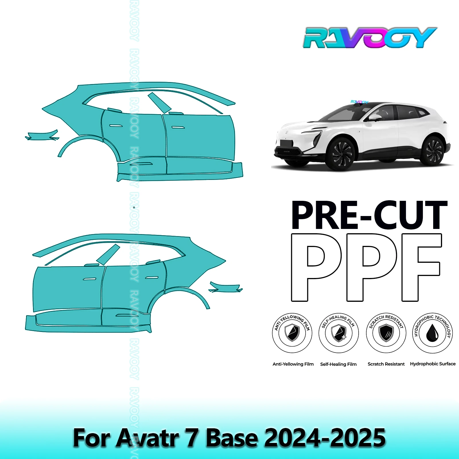 

For Avatr 7 Base 2024-2025 8.5mil Clear Matte Pre-Cut PPF Door & A/B Pillar Kit TPU Paint Protection Film Set