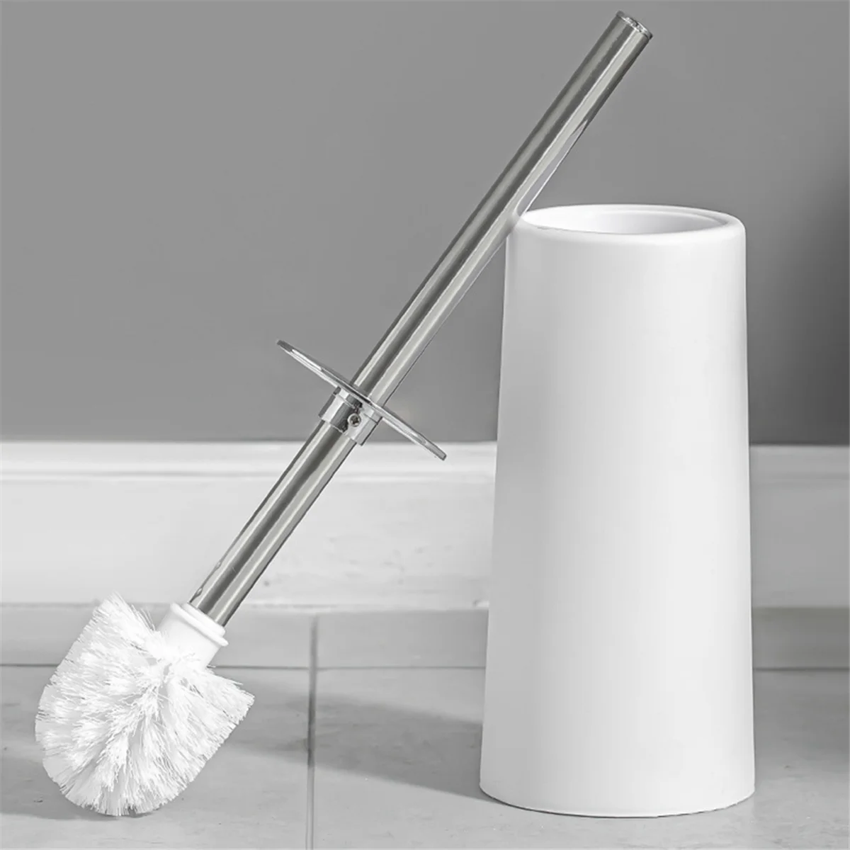 Toilet Brush and Holder, 2 Pack Toilet Brush with 304 Stainless Steel Long Handle, Toilet Bowl Brush White