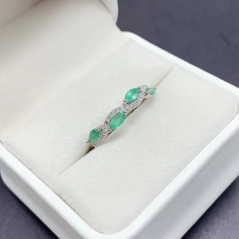 Solid 925 Silver Emerald Ring 2.5mm*5mm Total 0.3ct Natural Emerald Ring with Gold Plated Keep Shining