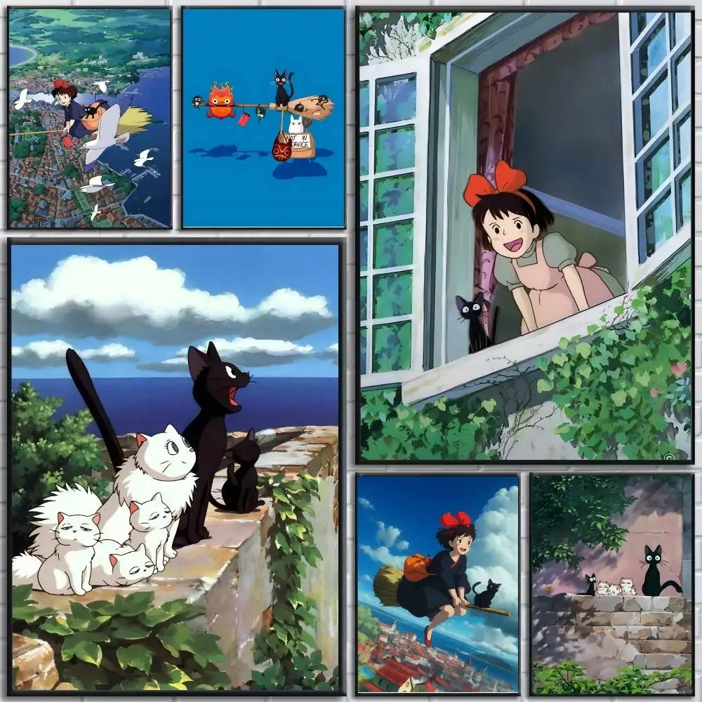 Pósteres de la película de anime K-Kikis D-Delivery S-Service, impresión en papel autoadhesivo, arte para el hogar, sala de estar, dormitorio, entrada, bar, cafetería