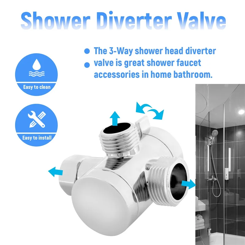 AA14 nouveau ABS Chrome 3 voies inverseur tuyau raccord T forme adaptateur connecteur pour vanne d'angle tuyau bain-douche bras toilette