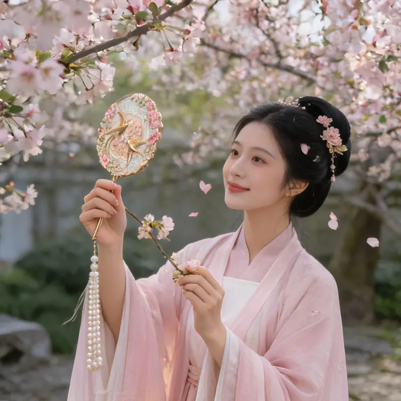 Vintage Chinese stijl spiegel pioenbloem Yunque reliëf delicate mini spiegel draagbare make-upspiegel voor meisjes cosmetisch hulpmiddel