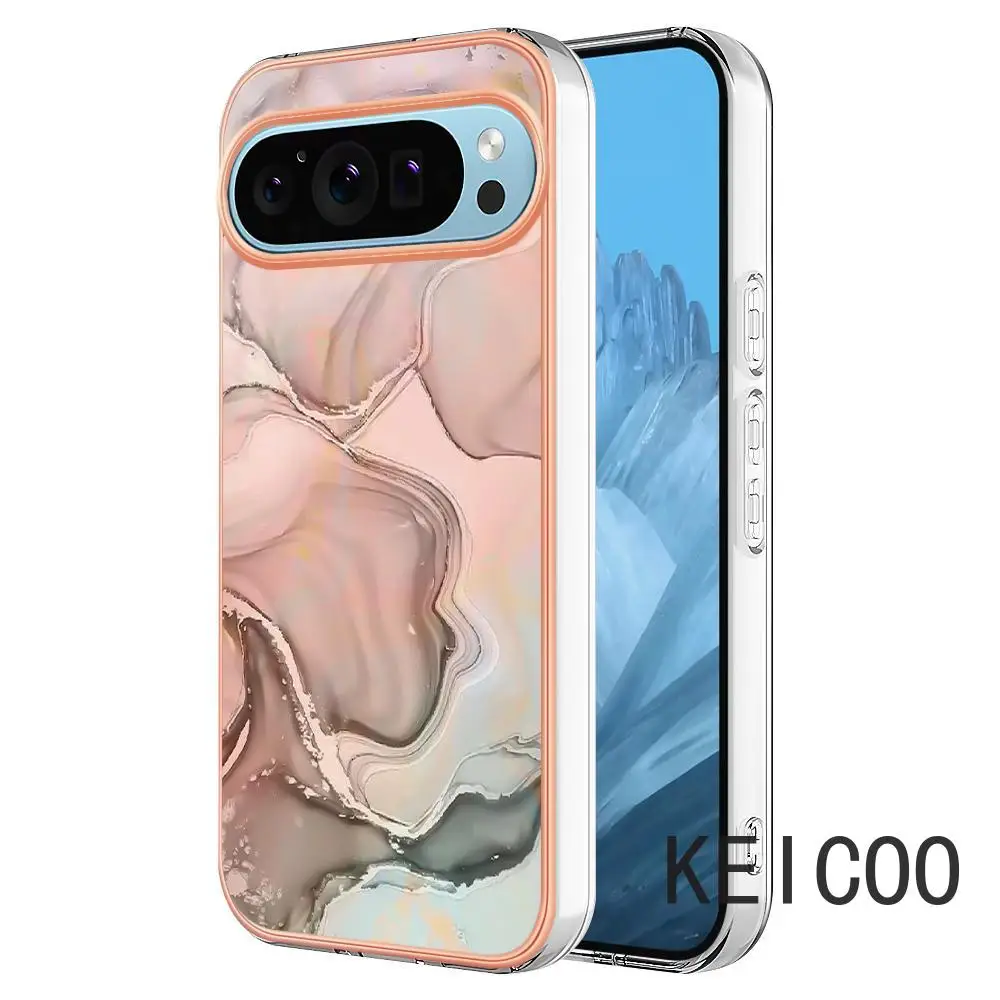 Anti-Drop Cover for Google Pixel 9 8A 8 6A 7A Pro XL 5G Marble Silicone Sweatproof Support Wireless Charging Fashion Shell