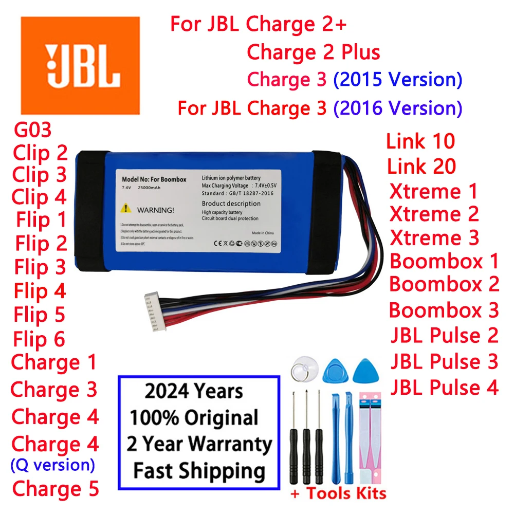 Original Speaker Rechargeable For JBL Clip Boombox Pulse Xtreme Flip Charge 1 2 2+ 3 4 5 6 Link 10 20 Plus Battery Bateria