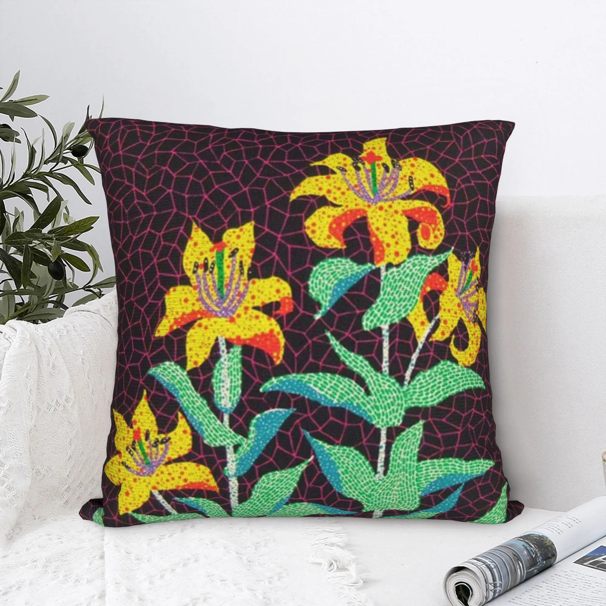Flowers Yayoi Kusama Square Pillow Covers Polyester Couch Art Dots Pumpkin Polka Pop  Cushion Case Cool Decor Pillowcase 45*45