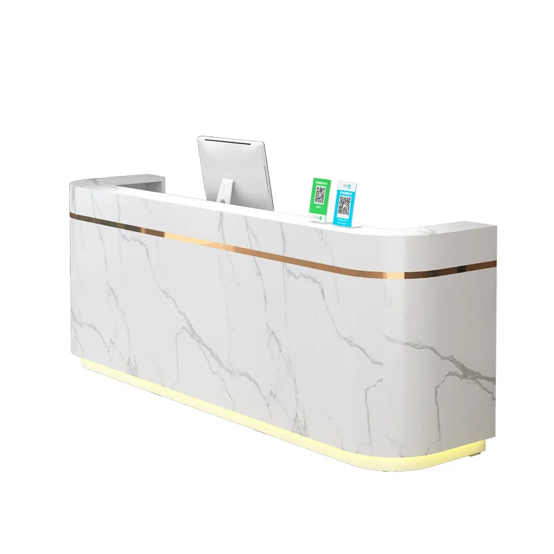 Small shop front desk reception cabinet checkout page paint imitation marble pattern beauty salon company front desk reception