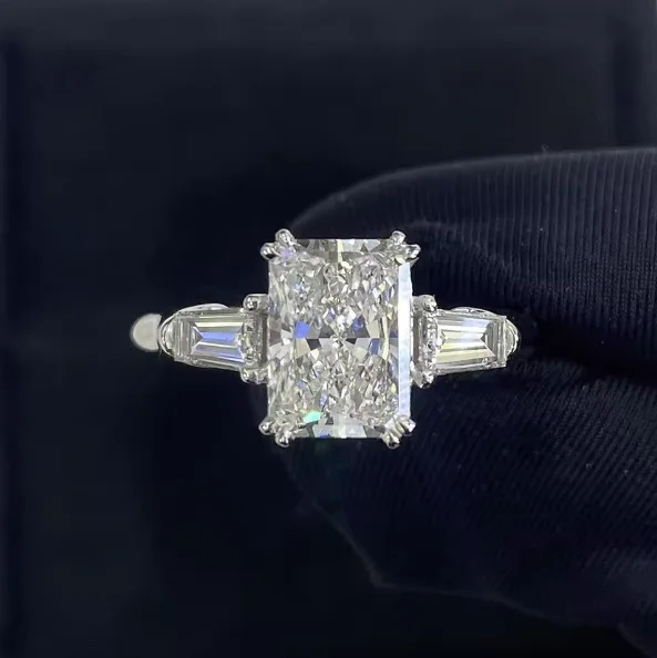 1/2/3/4Carat Radiant Cut Full Moissanite Engagement Ring Tapered Baguette Shape Diamond S925 Silver Wedding Ring Anel for Women