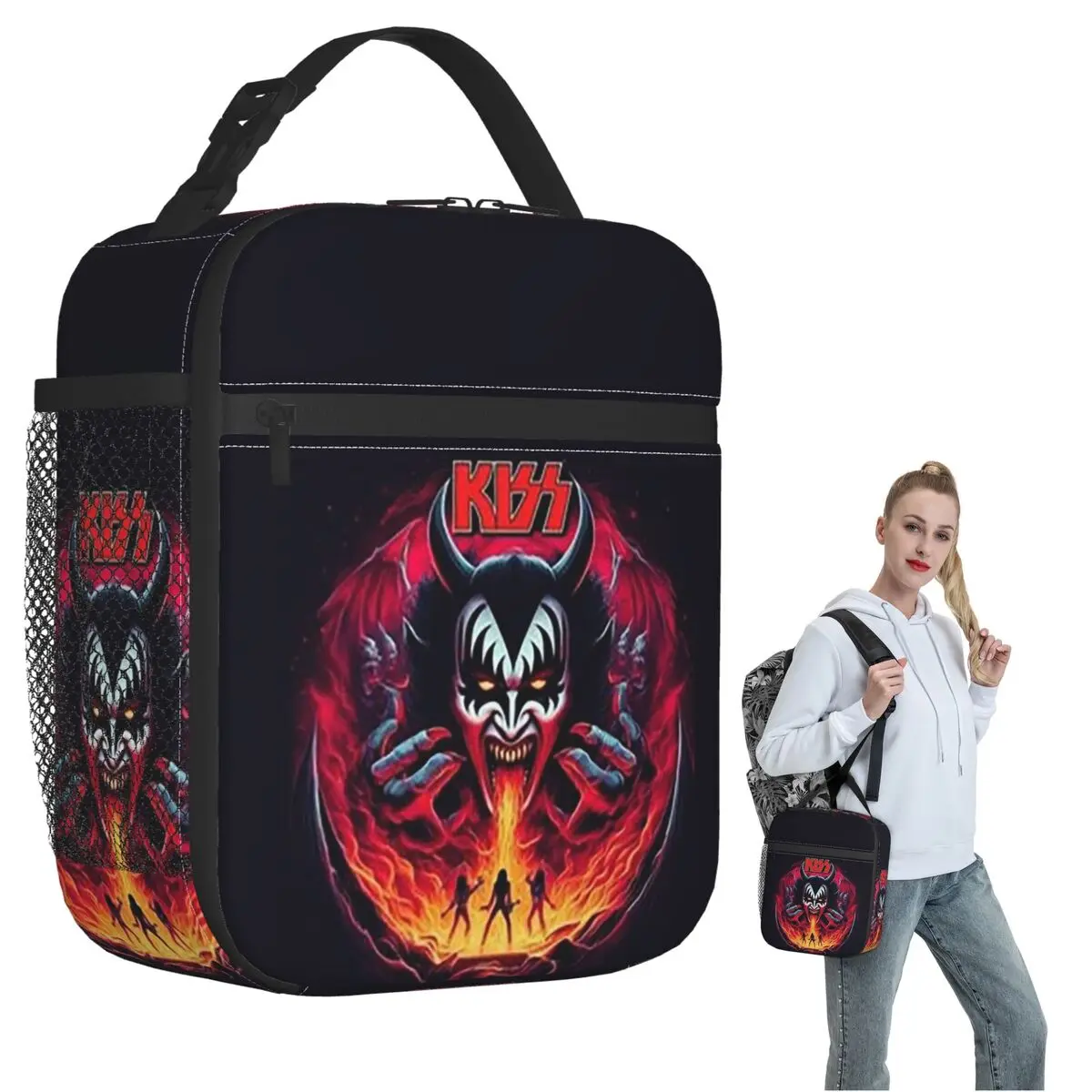 

Термосумка для обедов KISS The Band Demon Red Rock Music, портативная, для женщин и детей, для еды, термоконтейнер-тоут