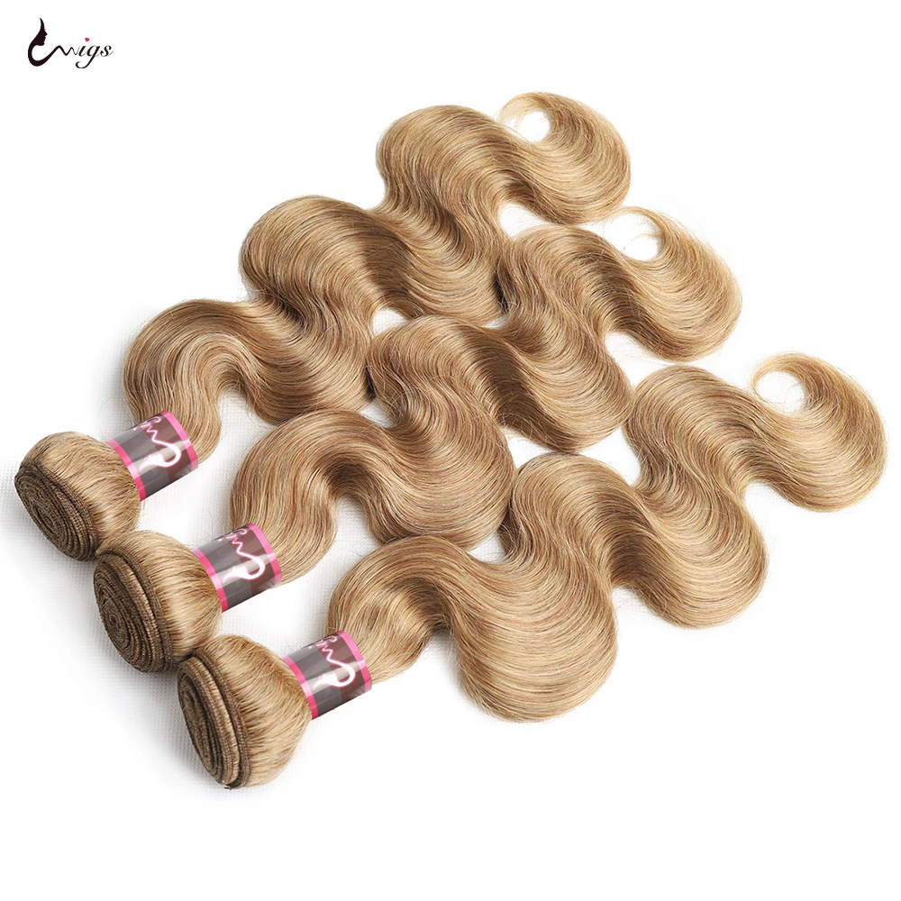 30 Inch Bundles #27 Honey Blonde Human Hair Extension Bundles Ombre Brazilian Hair Weave 3 Bundles 10A Colored Body Wave Bundles