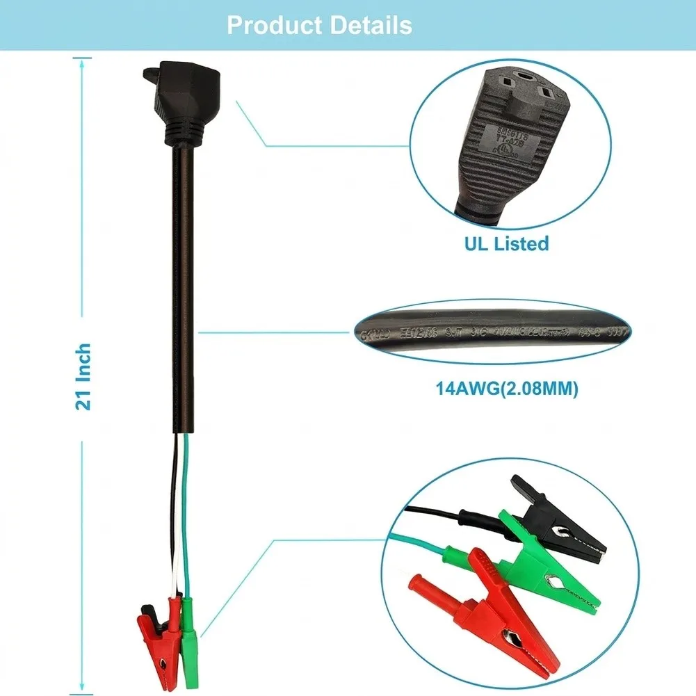 14AWG HVAC Adapter Cord With Alligator=Clip For Vacuum Pump &Equipment,UL=Certified 120V Quick Power Supply Cable For Technician