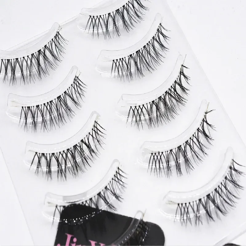 5 ペアつけまつげセットナチュラル Effecr 繊維まつげリアルファイバーショートクロス偽まつげメイクアップまつげエクステンション