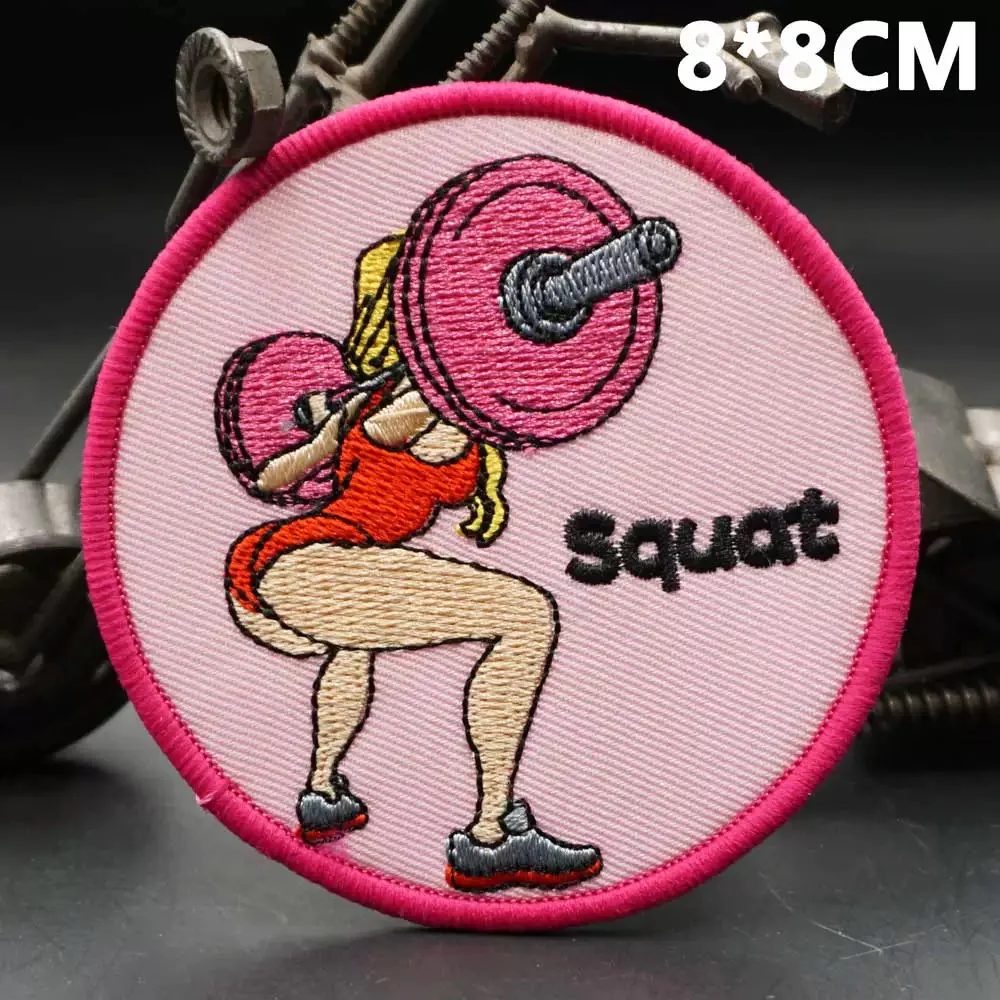 Fun Weightlifting Bikini Beauty Embroidered Tactical Patches Hook&Loop Cute Fitness Girl Morale Badge Military Backpack Stickers