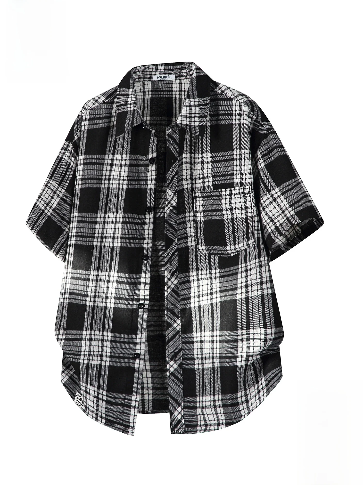 

PaulFrank Summer 2026 Men's Casual Plaid ort Sve irt American Sle Loose Fit Polyester Cotton Blend Youth Faion