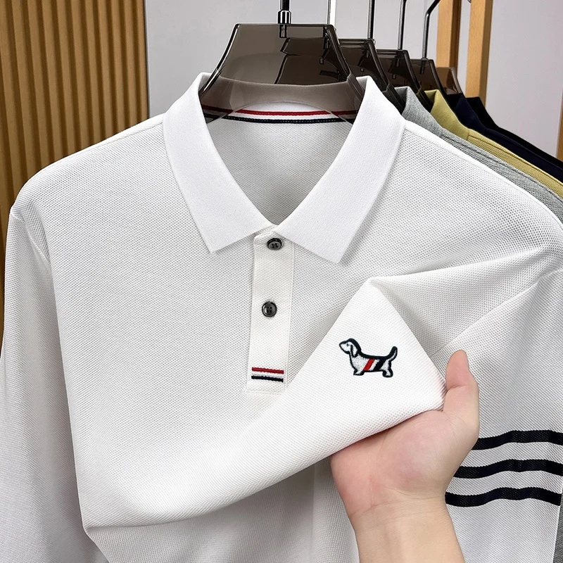Bestseller 100% Baumwolle Herren Langarm-Poloshirt mit Kragen, Knöpfen und Hundestickerei, Neue Herbst-Winter-Oberteile, Freizeitkleidung für Männer – Detail 10