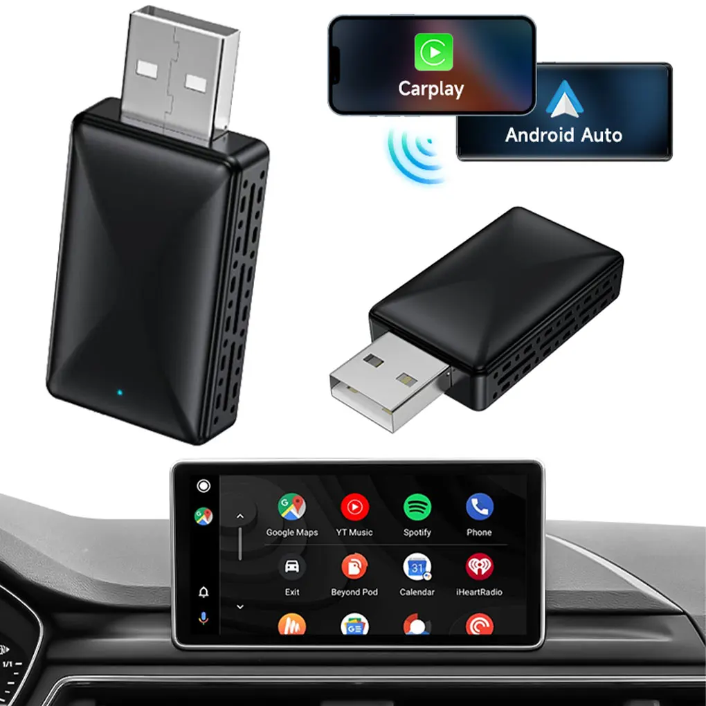 

2in1 Wireless Carplay Adapter Android Auto Smart USB Dongle Plug and Play For Havel Kia Volvo Audi VW Hyundai Jeep