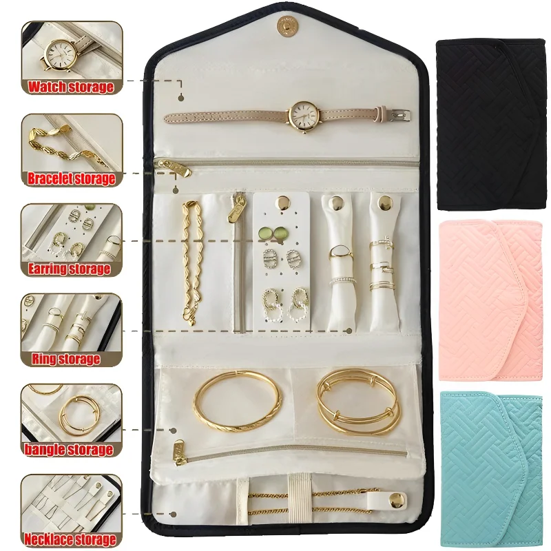 Large Capacity Jewelry Organizer Roll Foldable Jewelry Case for Bracelet Ring Necklaces Earring Jewelry Storage Bag Travel Bags