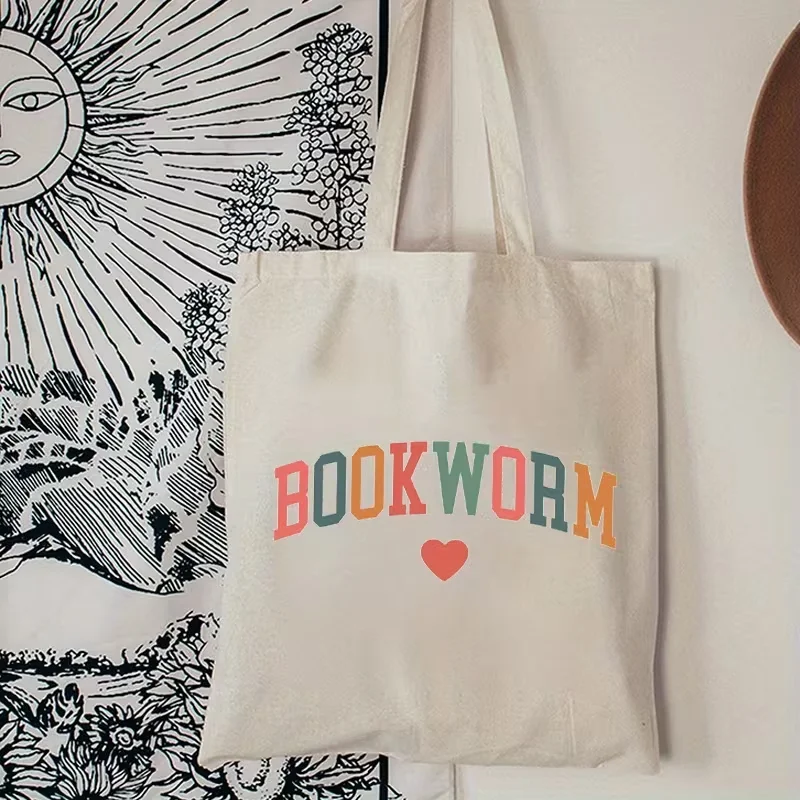 

Women's Bookworm Tote Bag - Bold BOOKWORM Lettering with Heart Canvas Bag for Book Lovers, Library, Office, Travel Bookbag