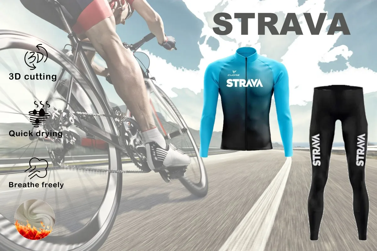 Strava Cycling Men's Winter Long Sleeve Long Pants Suit Warm Cycling Jacket Jersey Long Sleeve Mountain Road Bike Christmas Gift