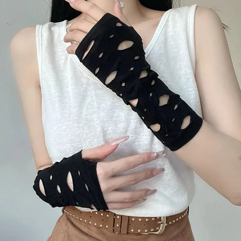 2025 القوطية الشرير لكمة قفازات للنساء الفتيات حار Y2K موضة هالوين الأكمام حماة المعصم اليد مدفئات للذراع اكسسوارات #3