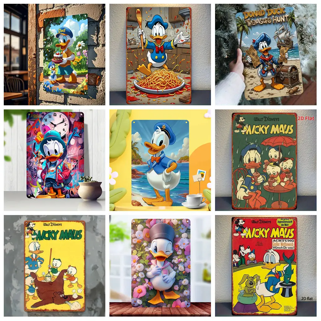 

Miniso Donald Duck Funny Life Scenes Poster Metal Plaque Retro Decorative Plate Bar Garage Club Metal Sign Wall Decoration
