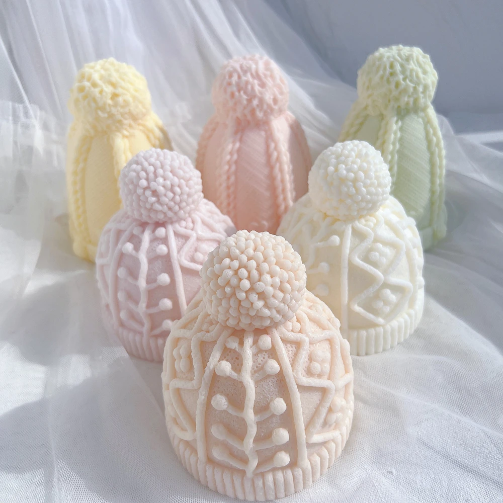 Winter knitted Hat Cake Silicone Mold Christmas Bobble Cap Candle Molds Knit Santa Hat Soy Wax for Xmas Eve Home Decorating