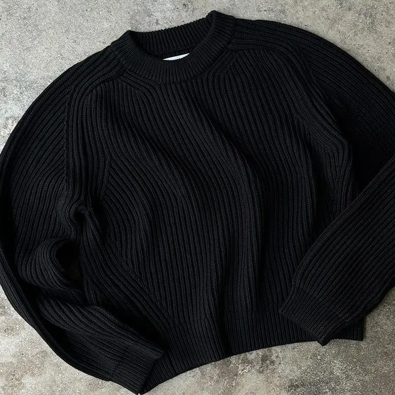Y2kผู้ชายถักเสื้อกันหนาวสีทึบHip HopกราฟิกอเมริกันRetroเสื้อกันหนาวStreetwear Punk Pullover Grunge High Street Casual