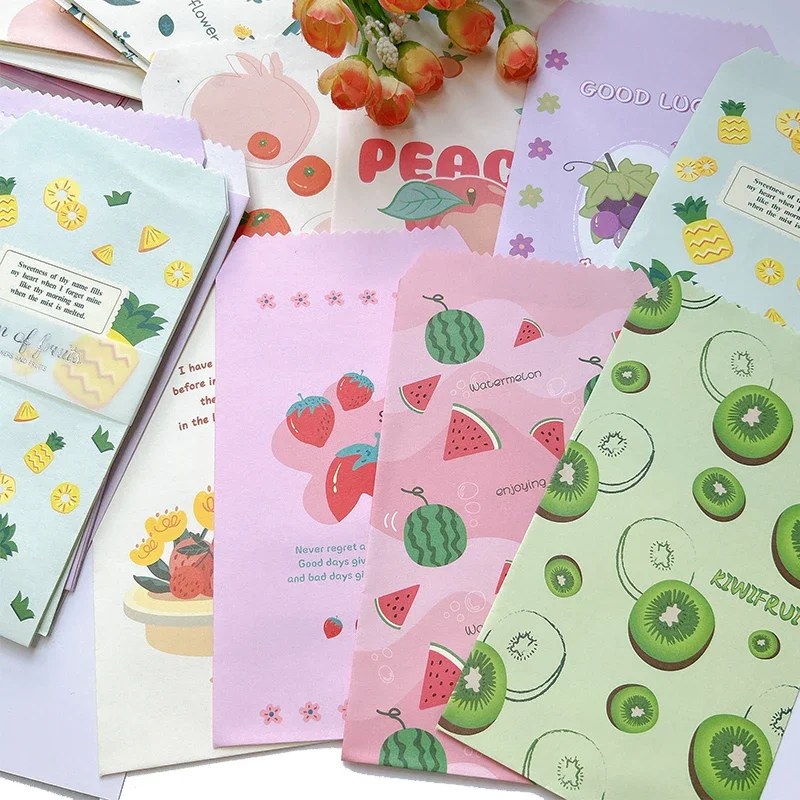 10Pcs Fruit vegetable Cute&nostalgic wallets envelope stripes Child Printing Romantic Cartoon Pattern Stationery random 20*12CM