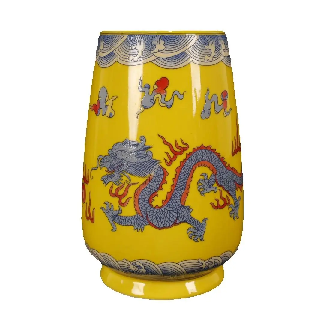 

Chinese Old Porcelain Yellow Glazed Pink Dragon Pattern Little Fortune Vase Antique Decorative Artware
