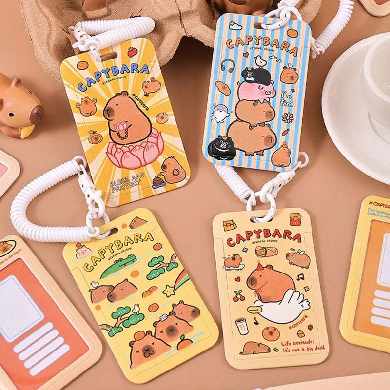 Cute Capybara Card Holder Spring Anti-lost Wristband Strap Keychain ID Card Bus Business Student Card Credit Card Badge Holder