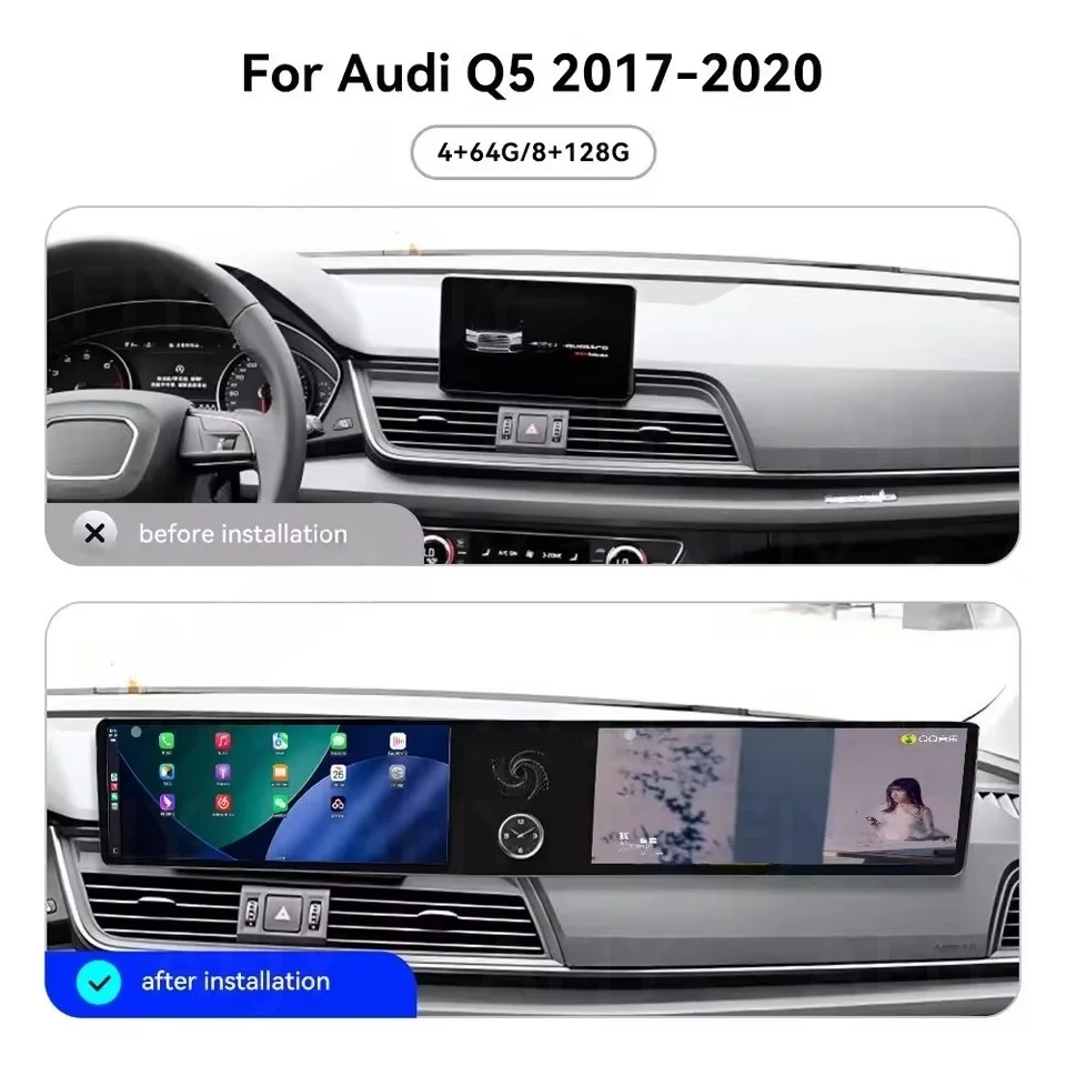 

Автомагнитола с двумя QLED-экранами для Audi Q5 2008-2016, Android 13, CarPlay, GPS-навигация, мультимедийный плеер, головное устройство, стерео, Bluetooth
