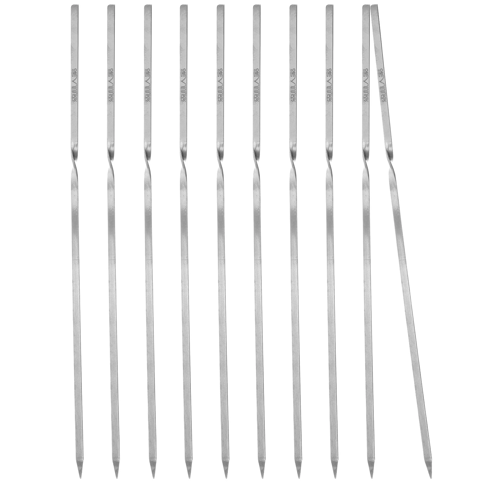 

10 Pcs BBQ Needle Set Meat Sticks Outdoor Barbecue Skewers Kabob Metal Grilling Flat for Stainless Steel