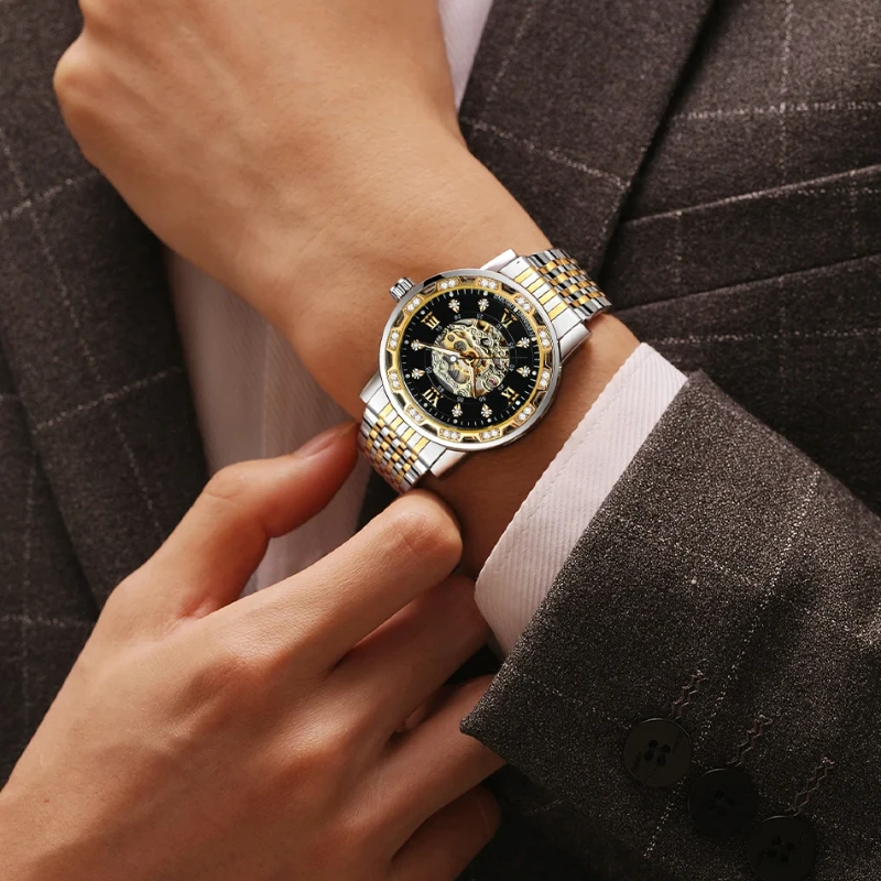 FORSINING 8290 Diamond Automatic Movement Luxury Watches for Man Waterproof Stainless Steel Mechanical Watch Relogio Masculino