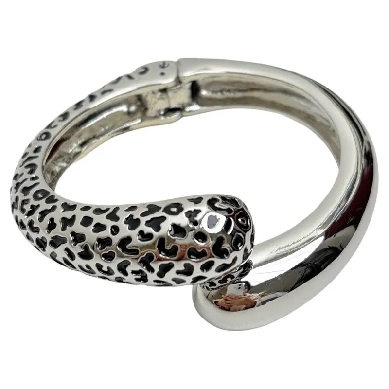 Vintage enamel leopard print open elastic bracelet women's light luxury high-end simple glossy cross plain circle bracelet jewel