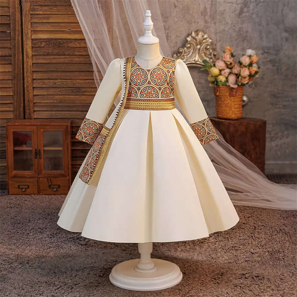 

Children's Robe Princess Printed Long Dress Girls' Long Sleeve Party Dress Dress Evening Dress Performance Dress
