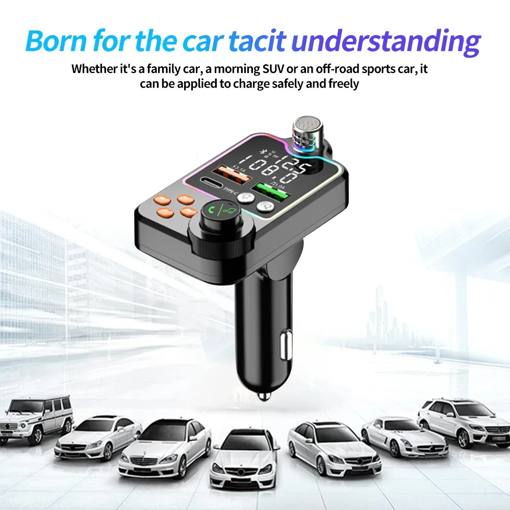 Bluetooth 5.0 Car Charger Dual USB Type C Quick Charge Hands-free Call Kit FM Transmitter MP3 Player Car Cigarette Lighter image 5