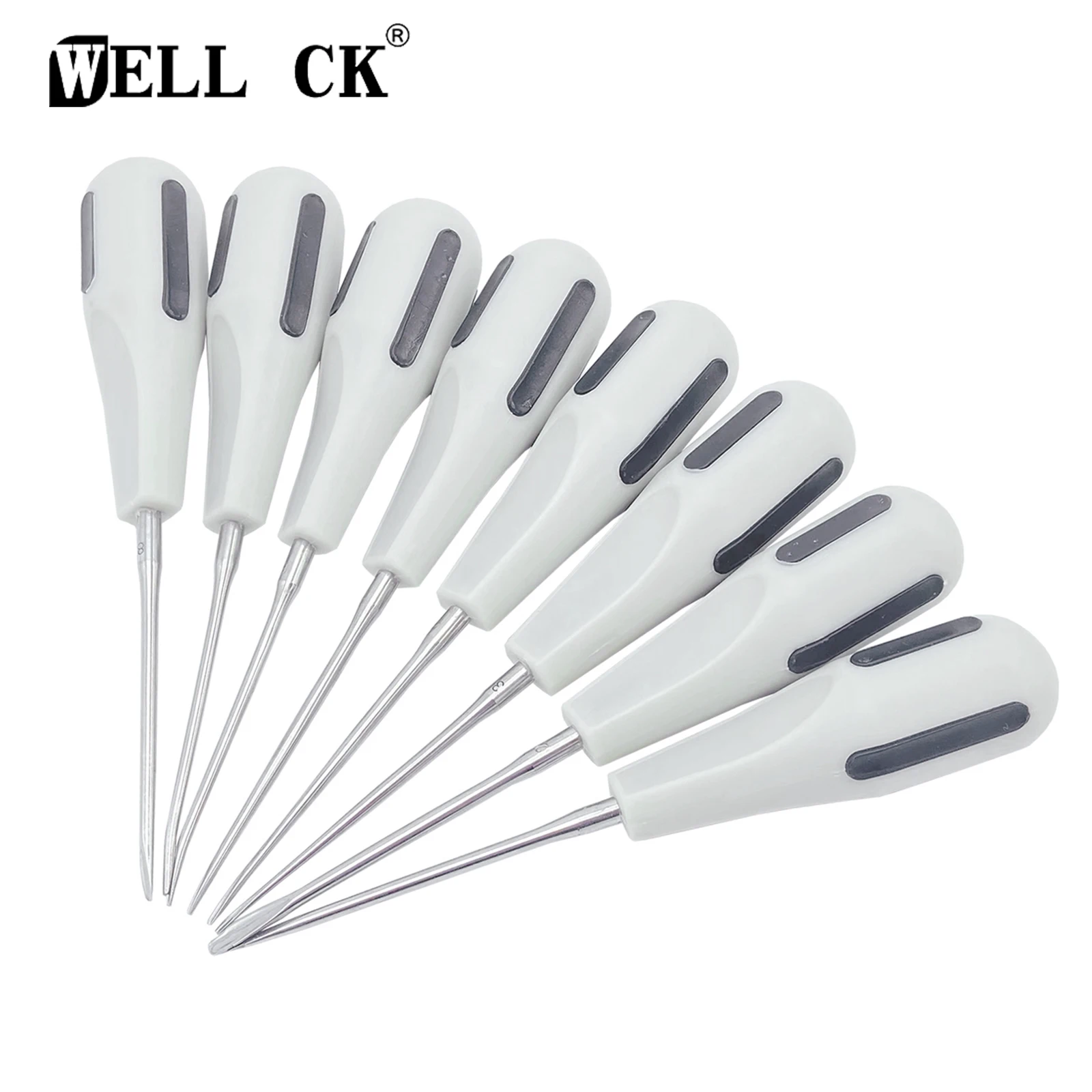 8pcs/Set Dental Luxating Lift Elevators Curved Root Extracting Dentistry Surgical Screwdriver Instrument With Plastic Handle