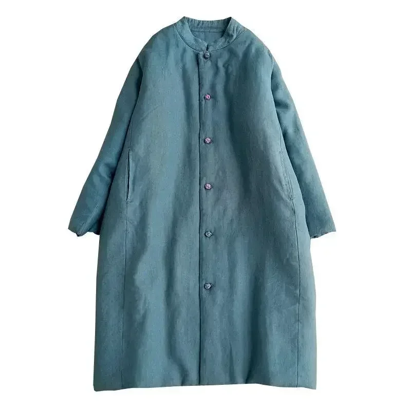Giacca trapuntata da donna con fibbia retrò, vestiti spessi imbottiti in cotone, capispalla caldi di media lunghezza, moda giapponese