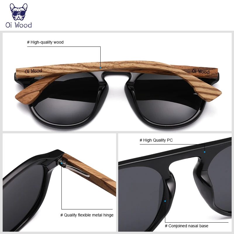 Oi Wood Brand Classic Sunglasses For Mem Women Polarized UV400 Protection Eyewear Wooden Black Glasses Zebra Wood