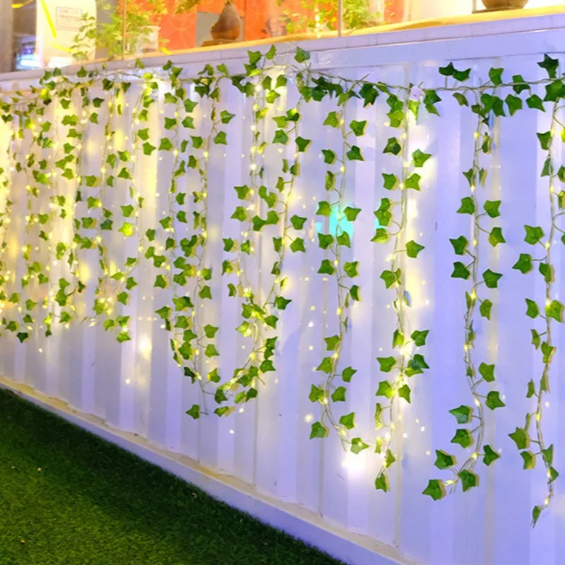 2/5/10M Silk Leaves Fake Creeper Green Leaf Ivy Vine LED String Lights for Home Wedding Hanging Garland Artificial Plants Decor - view 2