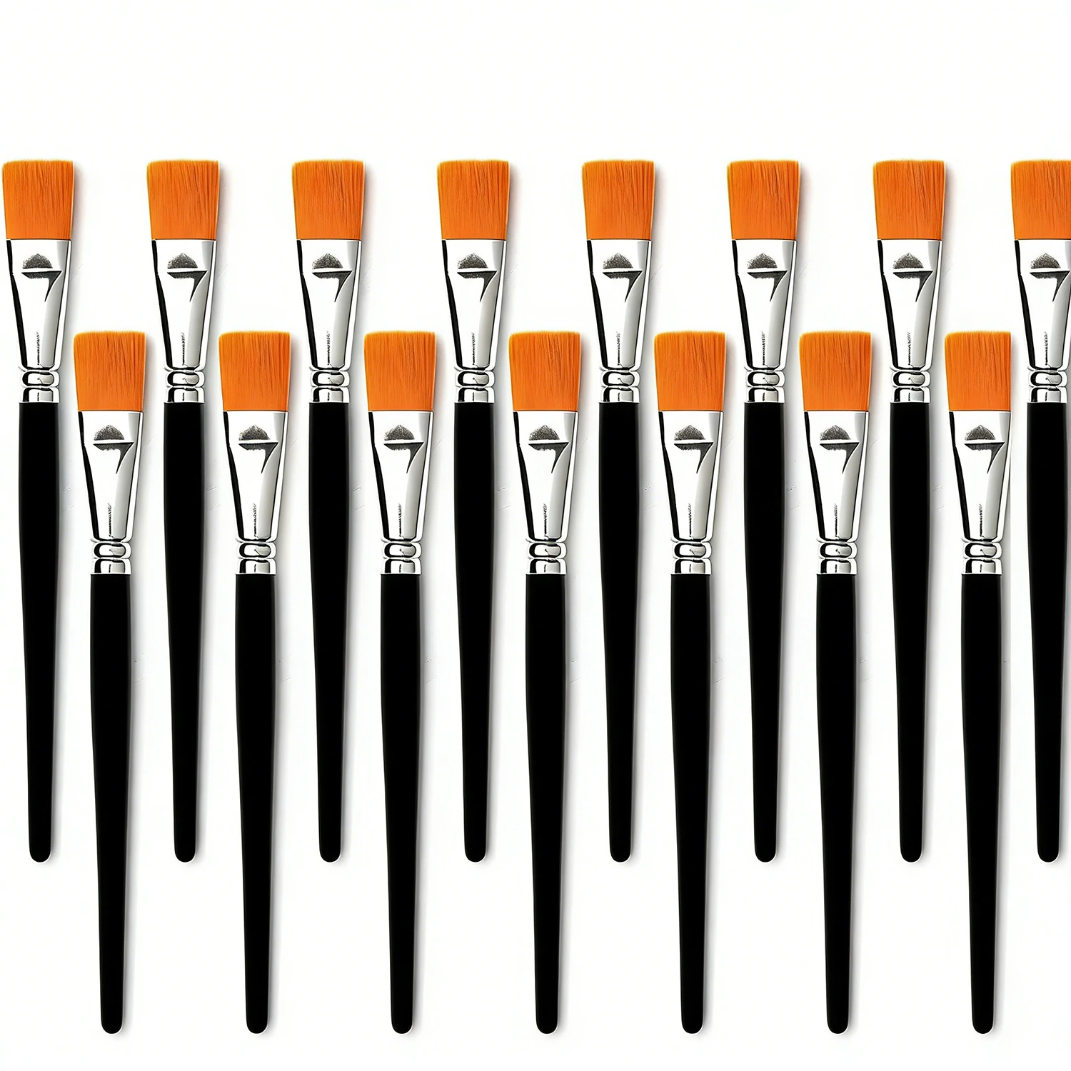 15Pieces Flat Paint Brushes, Watercolor & Acrylic, Synthetic Nylon, Ideal for Painting, Oil, Fine Crafts, Face, Body