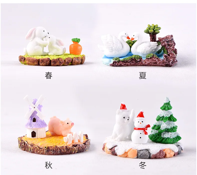 3 Pcs Set Bryophyte Micro-landscape Resin Ornament Animal Three-piece Set of Piglet Autumn and Winter Scenery Animal Accessories