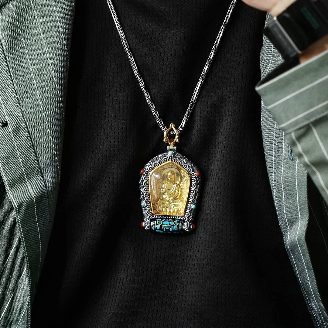 QN Silver Color The Guardian God of The Ten Thousand Buddhas Chaozong Turns The Tianzhu Thangka Pendant Fashion Jewelry